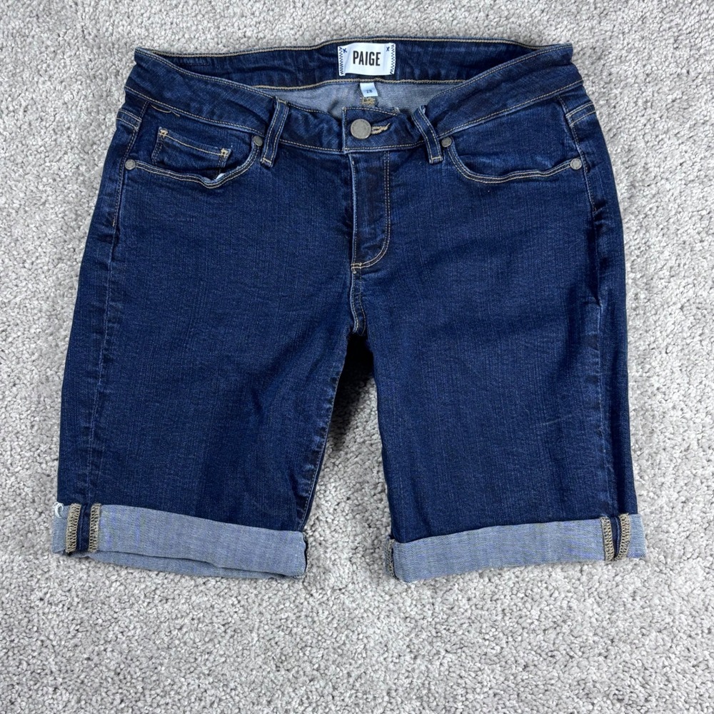 Paige Denim Dark‎ Wash Mid Rise Roll Cuff Bermuda Shorts Womens Size 28
